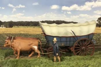 Image of 18th-19th Century Freight Wagon with Two Oxen & Teamster--two oxen on single base, single figure, wagon, cover, five accessories