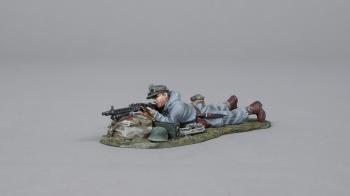 Image of MG42 Gunner #1, 6th SS Gebirgsjager--single prone figure (late war version with brown earth base)