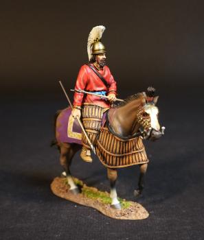 Image of Cyrus the Youngers' Bodygard, Persian Heavy Cavalry, The Achaemenid Persian Empire, Armies and Enemies of Ancient Greece and Macedonia--single mounted figure (2 javelins in lap, 1 in right hand pointed down)