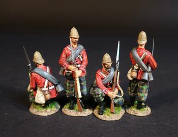Image of Four Highlanders (2 standing, gunbutt on ground; 2 kneeling, gunbutt on ground), 91st Regiment (Princess Louise's Argyll Shire Highlanders), Eschowe Relief Column, Battle of Gingindhlovu, 2nd April 1879--four figures