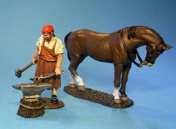 Image of The Blacksmith--single figure, anvil, and horse (3 pc)--RETIRED--LAST ONE!!