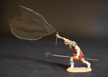 Image of Retiarius, "Hail, Emperor, Those Who Are About to Die Salute You," Gladiators--single figure with net thrown forward and trident at side