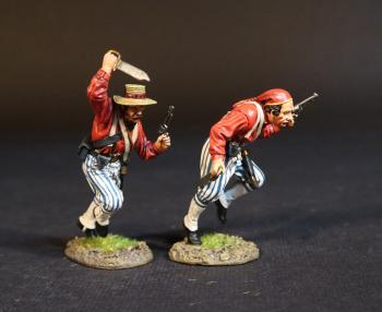 Two Wheat's Tigers Zouaves (wearing straw hat, knife raised to stab down, pistol; knife at hip, pistol), 1st Special Battalion (Wheat's Tigers), Louisiana Infantry, The First Battle of Manassas, 1861, ACW, 1861-1865--two figures (red tunics) #51794