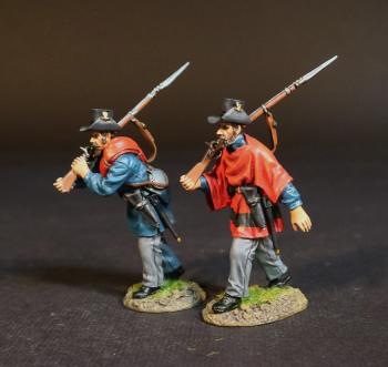 Two Militiamen (wearing red poncho; no poncho, gun in right hand), 1st Regiment, Rhode Island Detached Militia, The First Battle of Bull Run, 1861, ACW, 1861-1865--two advancing figures wearing slouch hats #51796