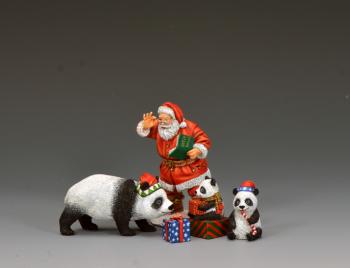 Santa & His Panda Bears--single Santa figure, three panda figures, and presents #51805