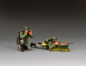 "The Sniping Team"--two Classic Wehrmacht Infantry figures (kneeling sergeant; lying prone rifleman) #51818