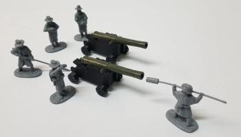 "Fortress Artillery", Confederate Two 24-pounder Gun with Five-Man Crew in Overcoats, American Civil War, 1861-1865--two cannon and five figures (Grey plastic) #51830