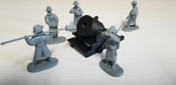 13-inch Mortar with Confederate crew of five with Overcoats, American Civil War, 1861-1865--mortar and five figures (grey plastic) #51834