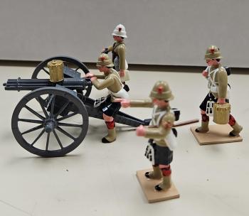 Black Watch Gatling Gun--Gatling Gun and four man crew, Black Watch (Khaki Drill Tunics), Highland Regiments, 1882-1890--gun and four figures--RETIRED--LAST ONE!! #51857