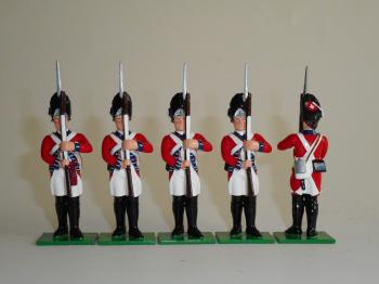 Sergeant and Four Men Standing At Present, 23rd Regiment (Royal Welsh Fusiliers), American Revolution, 1775-1783, Early American Wars--five figures--RETIRED--LAST ONE!! #51871