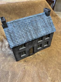 Stone House with Blue Slate Roof--painted grayish stone--11.5 in. x 8.0 in. x 10.5 in.--ONE IN STOCK!  #51887