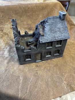 Destroyed Stone House (slate roof)--11.5 in. x 8.0 in. x 10.5 in. - FULLY PAINTED--ONE AVAILABLE!  #51888