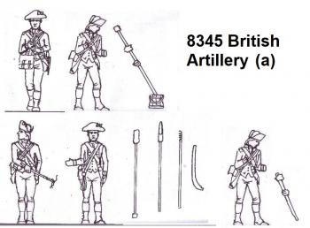 1/72 American War of Independence British Artillery--twenty plastic crew figures and four cannons #51894