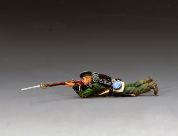 95th Rifleman Lying Prone--single prone Napoleonic-era British figure in forage cap #51910