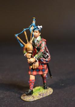 Highlander Piper (green plaid jacket, red plaid kilt), The Jacobite Army, The Battle of Culloden, 16th April 1745, The Jacobite Rebellion, 1745--single piping figure marching with sheathed broadsword #51972