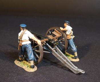 Artillery and Two Crew, H.M.S. Boadicea, British Naval Brigade, The Eshowe Relief Column, The Battle of Gingindhlovu, 2nd April 1879, The Anglo Zulu War--two figures pushing cannon by the wheels #51980