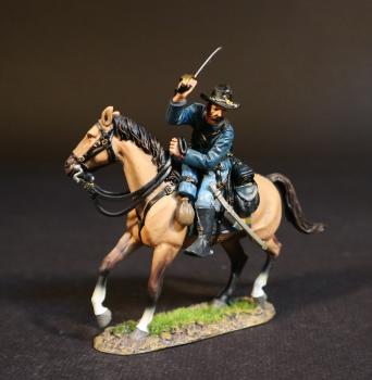 Union Trooper, Union Cavalry Corps, The Army of the Potomac, The Battle of Brandy Station, June 9th, 1863, ACW, 1861-1865--single mounted figure facing left with sword raised overhead on tan horse #51982
