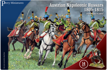 Napoleonic Austrian Hussars, 1805-15--fourteen multi-part hard-plastic 28mm mounted figures #51995