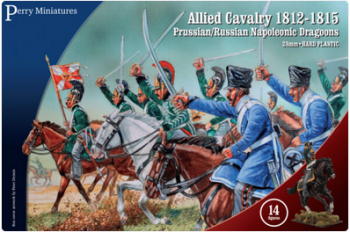 Allied Cavalry-Prussian and Russian Napoleonic Dragoons, 1812-15--fourteen multi-part hard plastic 28mm mounted figures #51998