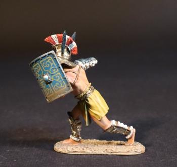 The Thracian, "Hail, Emperor, Those Who Are About to Die Salute You," Gladiators--single figure advancing with shield raised, sword raised at shoulder level to strike  #52058