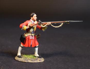 Image of "Push Bayonet", Line Infantry, Dejean's Regiment of Foot, Cumberland's Army, The Battle of Culloden, 16th April 1745, The Jacobite Rebellion, 1745--single figure standing ready to stab (no hat) #52061