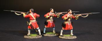 Image of "Push Bayonet", three Line Infantrymen, Dejean's Regiment of Foot, Cumberland's Army, The Battle of Culloden, 16th April 1745, The Jacobite Rebellion, 1745--three figures standing ready to stab (no hats) #52062