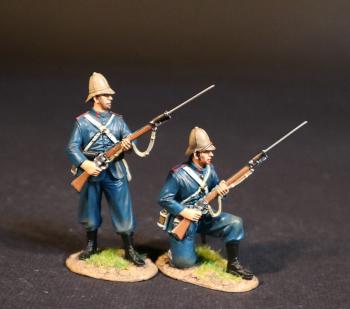 Two Royal Marine Light Infantrymen (standing ready; kneeling ready), The Eschowe Relief Column, Battle of Gingindhlovu, 2nd April 1879--two figures in pith helmets #52070