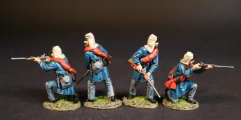 Image of Four Advancing Militiamen (2 standing, readying; 2 kneeling firing), 1st Regiment, Rhode Island Detached Militia, The First Battle of Bull Run, 1861, ACW, 1861-1865--four advancing figures wearing kepi & head scarves #52076