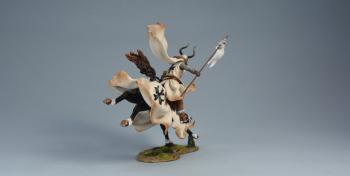 Equine Leap (B)--Teutonic Knight (cloak and barding with white linings), The Battle of Legnica, 1241--single mounted figure with spear extended charging on landing horse #52107