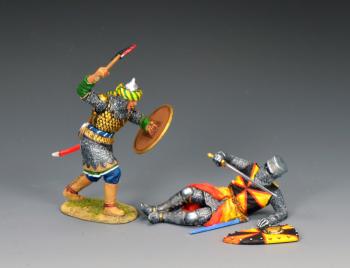 Attacking Saracen with Fallen Crusader Priest--two medieval-era figures and shield #52119