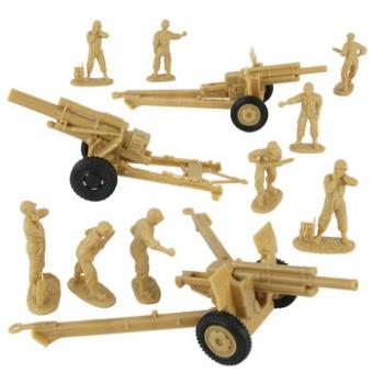 Image of BMC CTS WWII U.S. Howitzer Artillery & Crew--12 pieces TAN Plastic Army Men Playset #50670