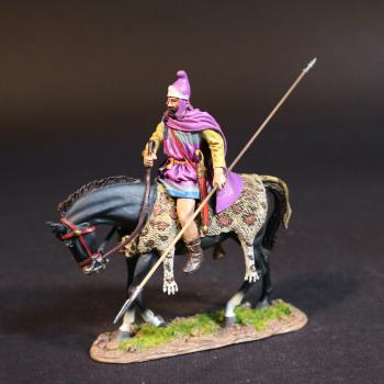 Image of Macedonian Prodromoi, Armies and Enemies of Ancient Greece and Macedonia--single mounted figure on standing horse with spear lowered in left hand #52133