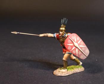Image of Samnite Warrior (red tunic), The Samnites, Armies and Enemies of Ancient Rome--single figure with decorated red shield thrusting spear #52134