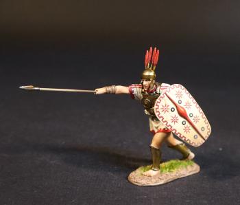 Image of Samnite Warrior (white tunic with red trim), The Samnites, Armies and Enemies of Ancient Rome--single figure with decorated white shield thrusting spear #52135