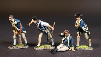 “Hamilton's Own”, The New York Continental Artillery Company, Fourl Artillerymen (3 in dark blue jackets with buff facing; one in shirtsleeves), American Artillery, The American War of Independence 1775-1783--four crew figures (seated wounded, #52143