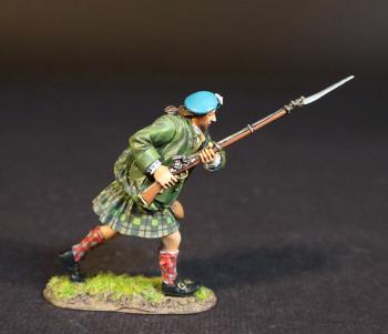 Image of Highlander (green jacket and green plaid kilt), The Jacobite Army, The Battle of Culloden, 16th April 1745, The Jacobite Rebellion, 1745--single figure running with fixed bayonet #52146
