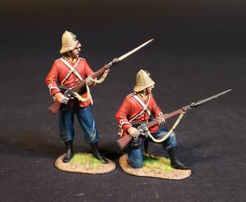 Two Infantrymen (standing ready; kneeling ready), The 99th (Duke of Edinburgh's) Regiment, Eschowe Relief Column, Battle of Gingindhlovu, 2nd April 1879--two figures in pith helmets #52153