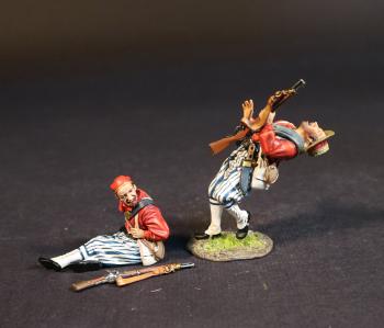 Two Wheat's Tigers Zouaves (falling shot; sitting wounded), 1st Special Battalion (Wheat's Tigers), Louisiana Infantry, The First Battle of Manassas, 1861, ACW, 1861-1865--two figures (red tunics) and gun #52159