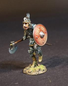 Zihril Dnefer, "Armoured Assault Soldiers", Janissaries, The Ottoman Empire, The Great Siege of Malta, 1565, The Crusades--single figure advancing in plate and chain armor and trousers with round shield and lowered axe #52162