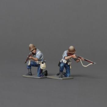 Image of Two Riflemen in Shirt Sleeve kneeling firing down, 24th Regiment of Foot, Anglo-Zulu Wars--two kneeling figures in shirt-sleeve order #52169