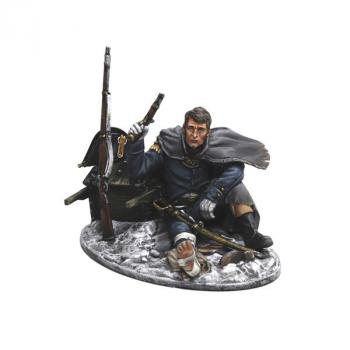 Image of French Wounded Officer Resting on Caisson, Berezina 1812, Retreat from Russia, 1812--single seated figure with readied pistol #52186