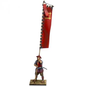 Image of Standard Bearer with Ii Naomasa Nobori Flag, Imjin War, Age of the Samurai--single standing figure with battle flag and unsheathed katana #52193