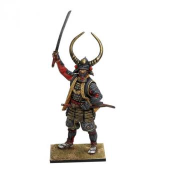 Image of Samurai Noble Daimyo--single standing figure raising katana to the sky #52195