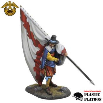 Image of Spanish Tercio Standard Bearer, The Thirty Years War (1618-1648)--single figure carrying standard unsheathing sword #52198