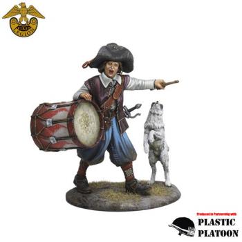 Image of Spanish Tercio Drummer Boy with Dog, The Thirty Years War (1618-1648)--single shouting figure with drum and dog on single base #52201