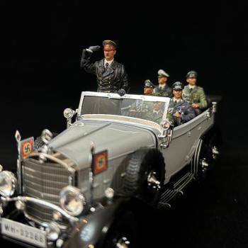 Mercedes Benz G4 Silver Gray & Six Crew, Berlin, 1930s--car, five seated figures, and one standing figure #52222
