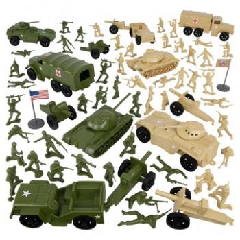 Tim Mee Combat Convoy 64 piece Playset--64pc OD Green vs. Tan Soldiers & Vehicles--AWAITING RESTOCK. #52223