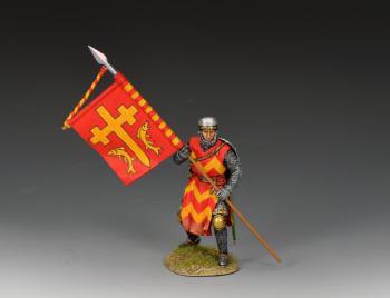 Image of Crusader Priest Standard Bearer--single medieval figure advancing holding banner #52232