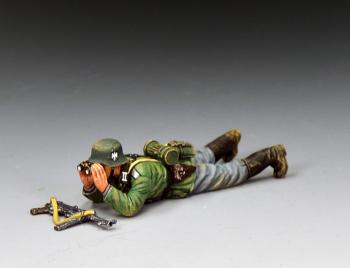 Image of Lying Prone Wehrmacht Officer--single prone WWII German NCO figure with loose MP40 'Schmeisser Machine Pistol #52236
