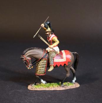 Persian Heavy Cavalry (yellow tunic, red and white horse blanket), The Achaemenid Persian Empire, Armies and Enemies of Ancient Greece and Macedonia--single mounted figure (two javelins in left across lap, one in right ready to throw to the left) #52243